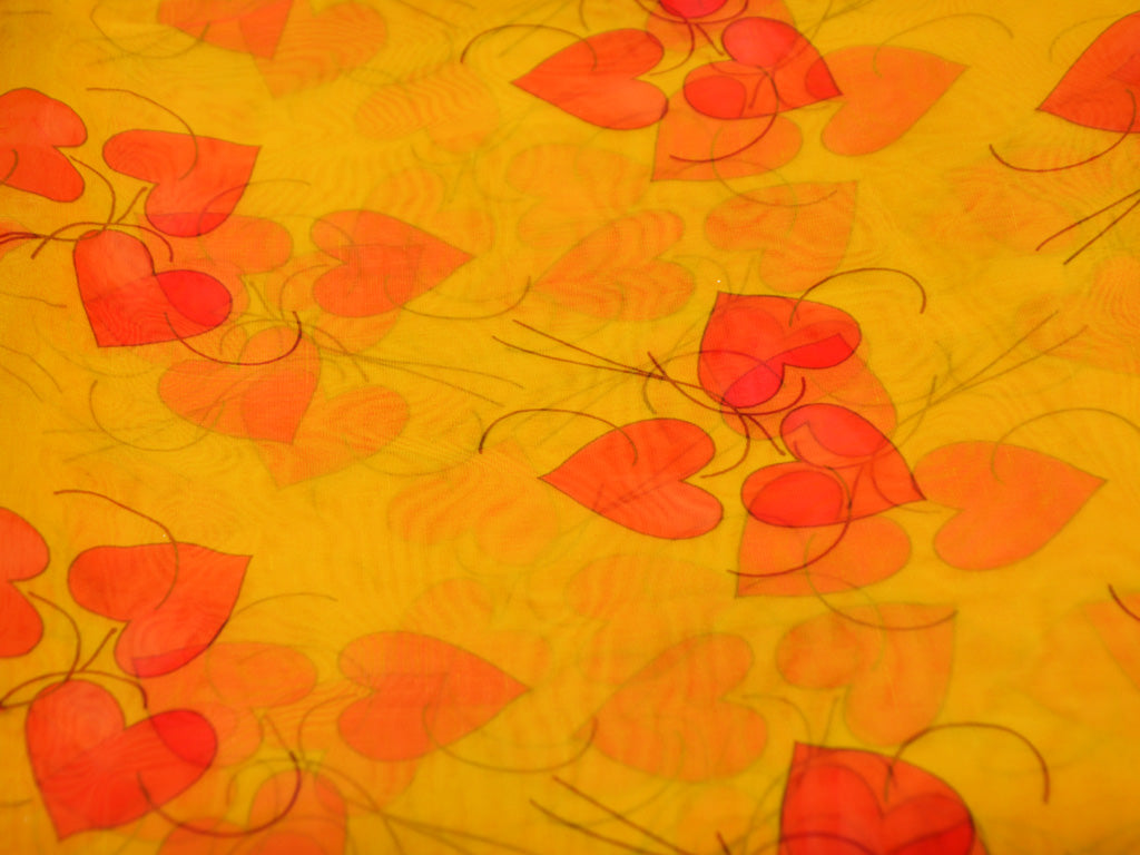 Yellow Hearts Digital Printed Semi Organza Fabric