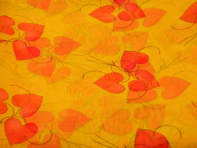 Precut of 1 Meter Yellow Hearts Digital Printed Semi Organza Fabric