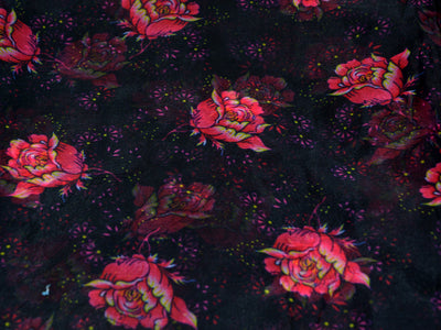 Black Floral Digital Printed Semi Organza Fabric