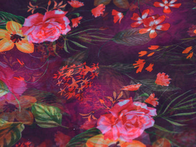 Maroon Floral Digital Printed Semi Organza Fabric