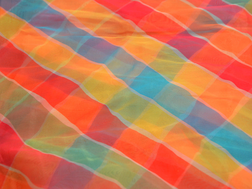 Precut of 1 Meter Multicolor Gemeotric Digital Printed Semi Organza Fabric