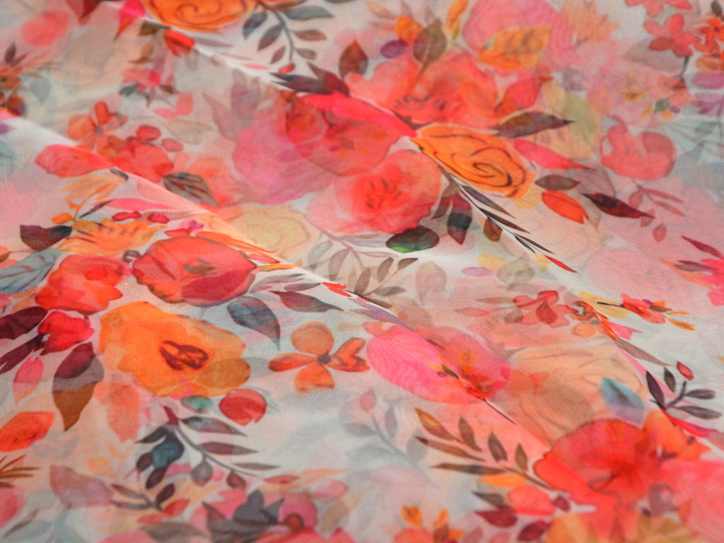 Multicolor Floral Digital Printed Semi Organza Fabric