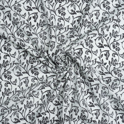 White & Black Floral Printed Cotton Rayon Fabric