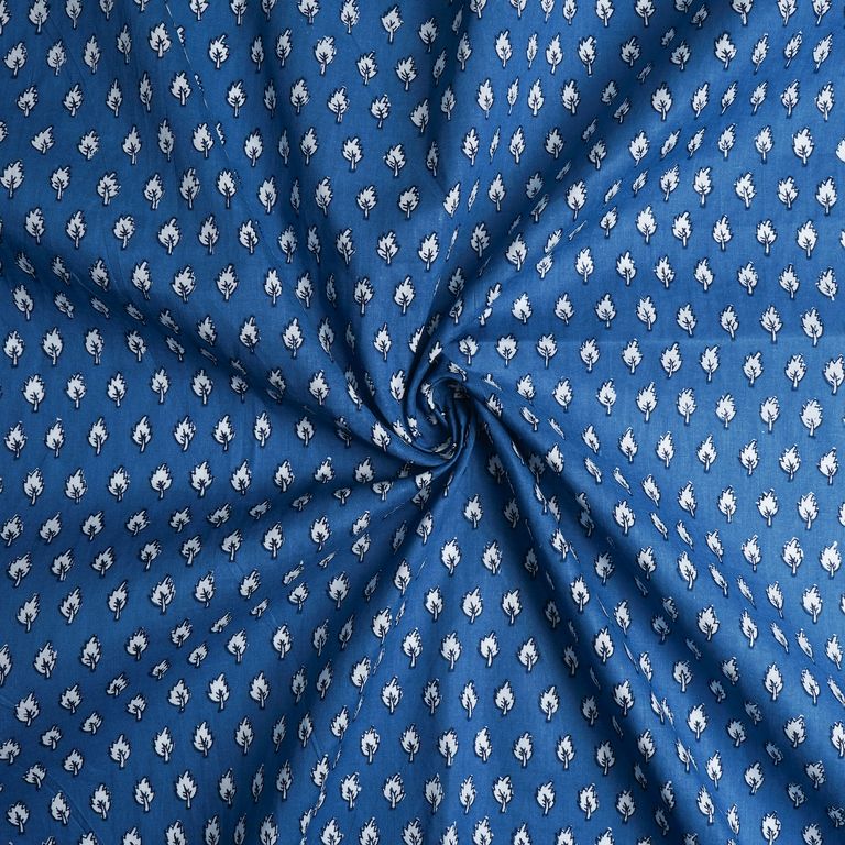 Blue & White Motifs Printed Pure Cotton Fabric