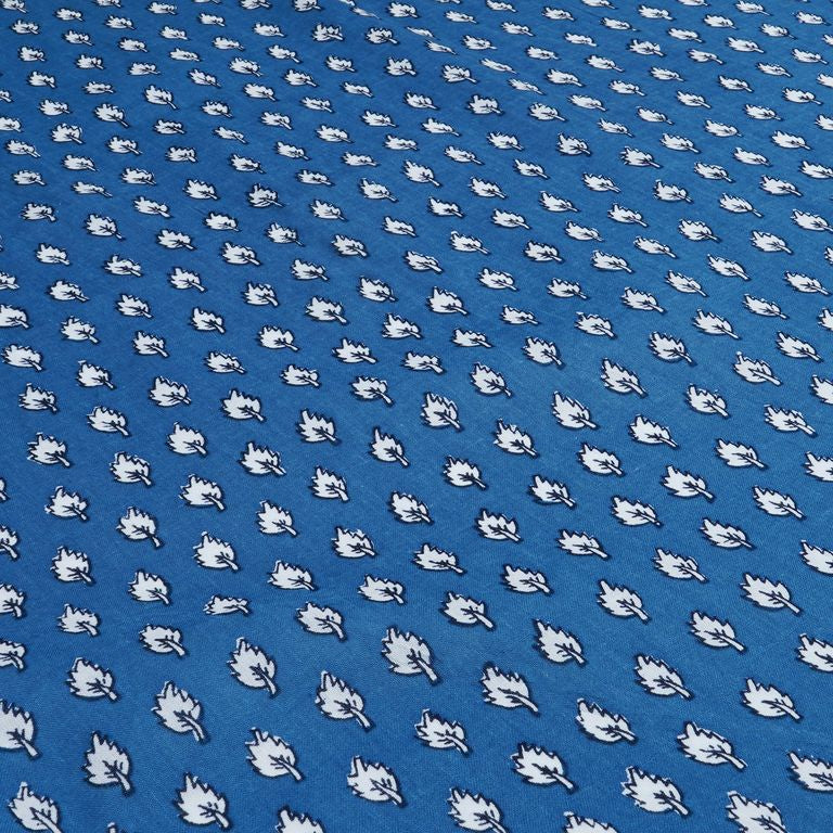 Blue & White Motifs Printed Pure Cotton Fabric