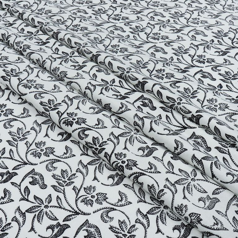 White & Black Floral Printed Cotton Rayon Fabric