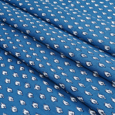 Blue & White Motifs Printed Pure Cotton Fabric