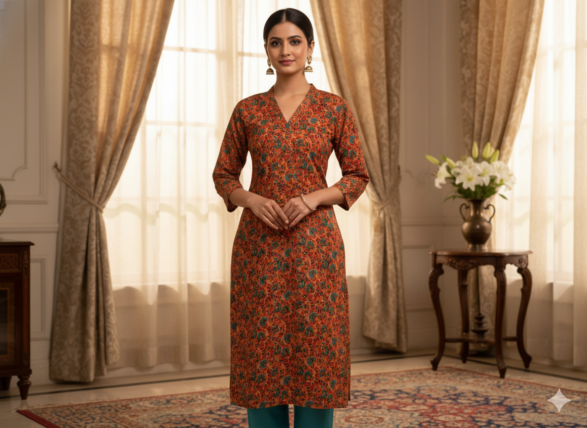 Red Floral 100% Pure Cotton Handblocked Kalamkari Fabric