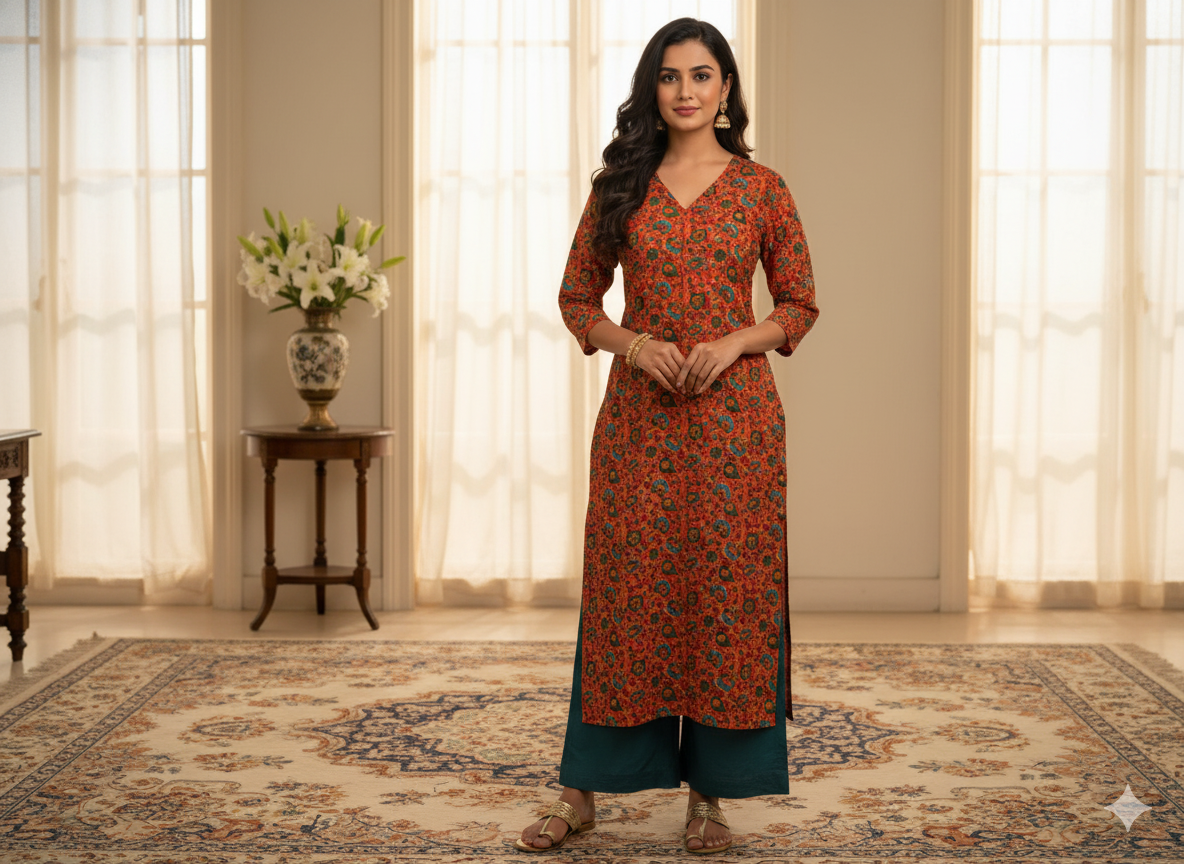 Red Floral 100% Pure Cotton Handblocked Kalamkari Fabric