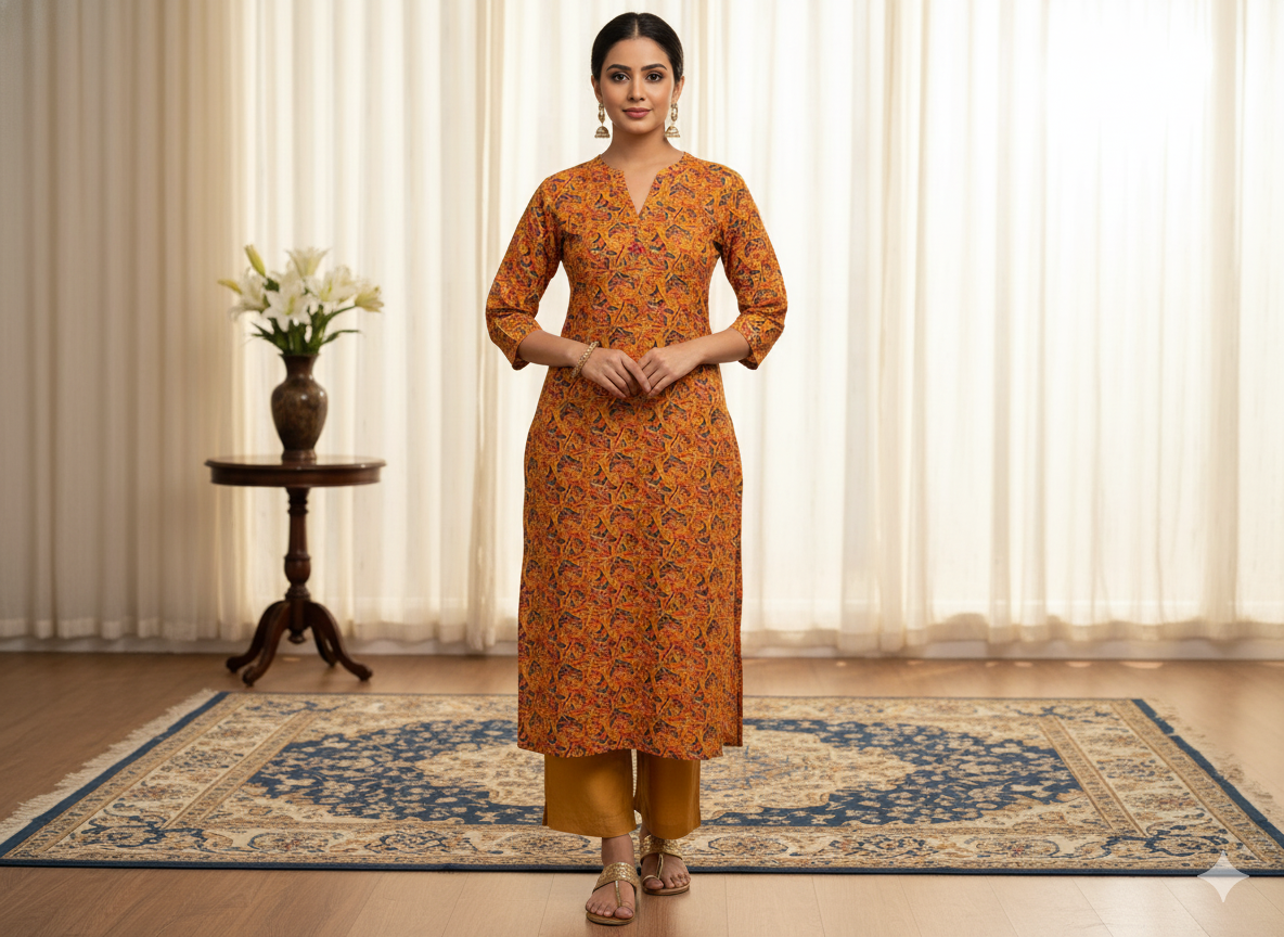 Yellow Floral 100% Pure Cotton Handblocked Kalamkari Fabric
