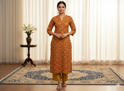 Yellow Floral 100% Pure Cotton Handblocked Kalamkari Fabric