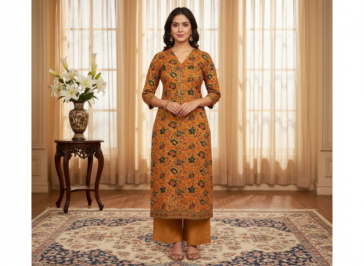 Yellow Floral 100% Pure Cotton Handblocked Kalamkari Fabric