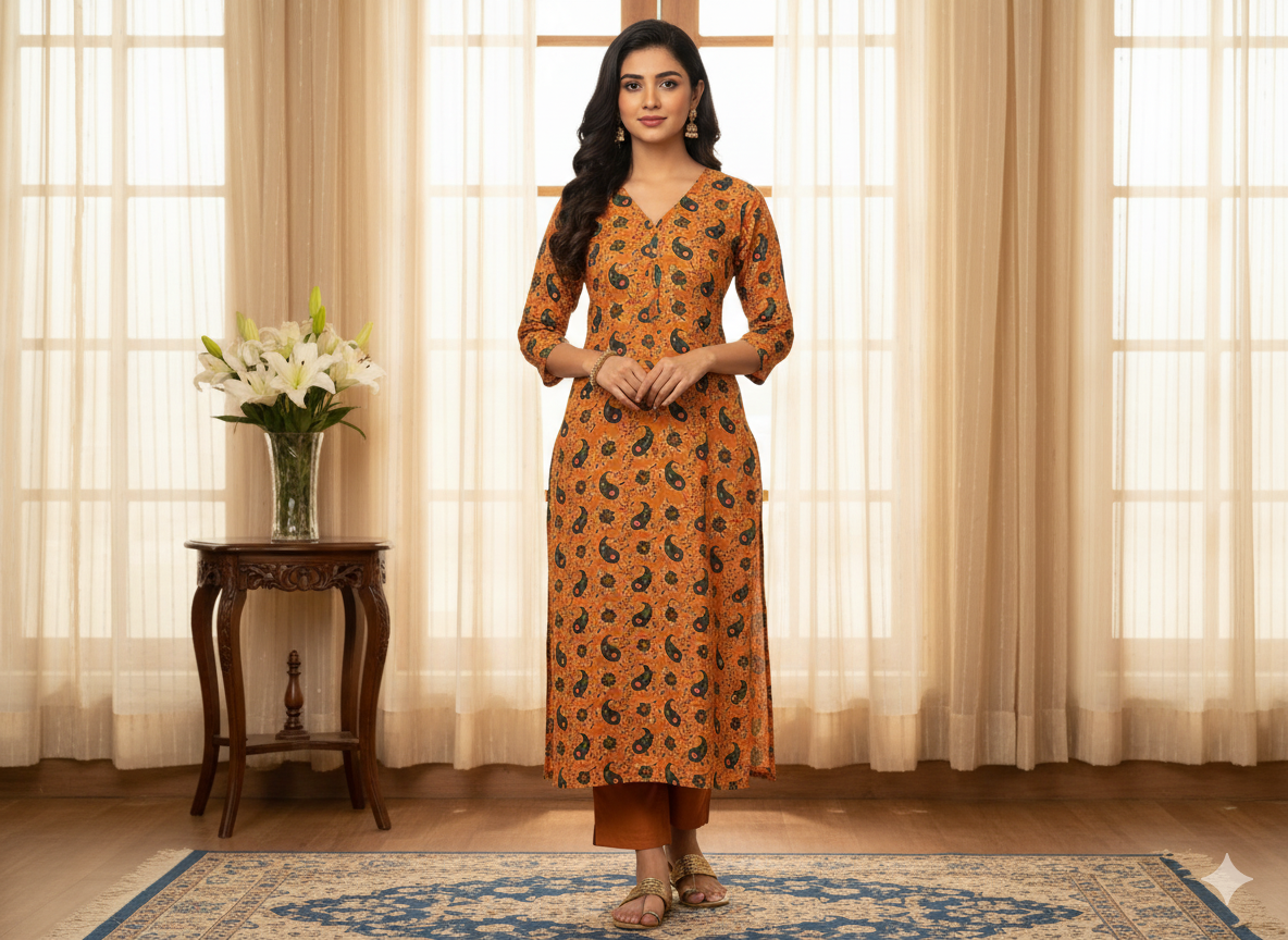 Yellow Floral 100% Pure Cotton Handblocked Kalamkari Fabric