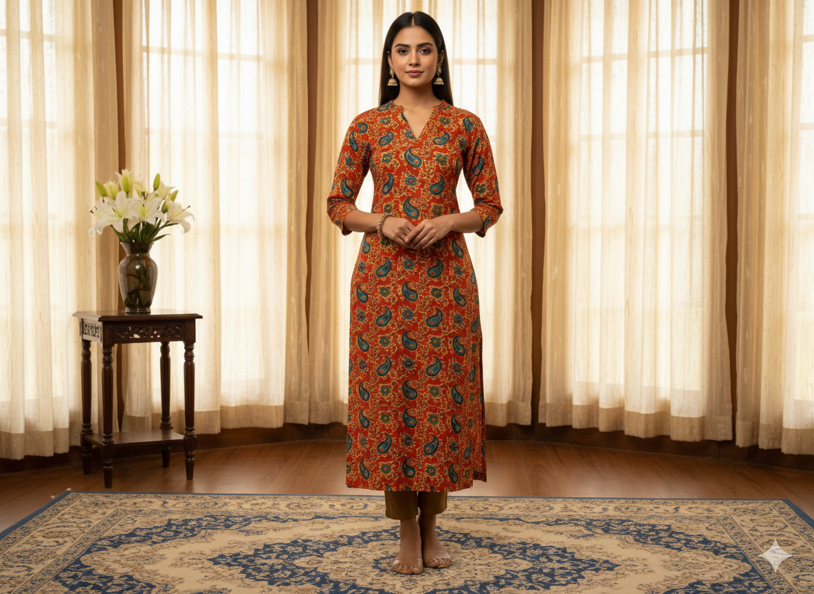 Red Floral 100% Pure Cotton Handblocked Kalamkari Fabric