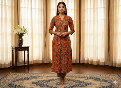 Red Floral 100% Pure Cotton Handblocked Kalamkari Fabric