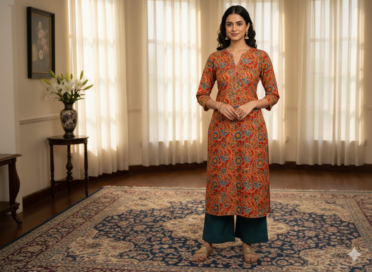 Maroon Floral 100% Pure Cotton Handblocked Kalamkari Fabric