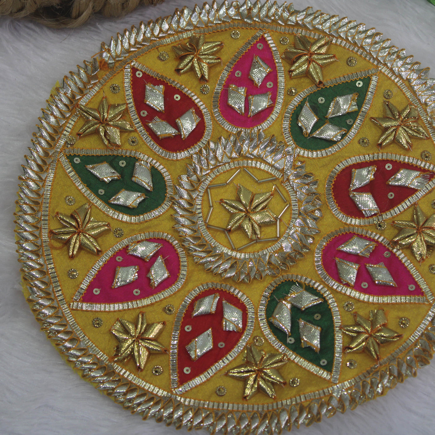 Bright Yellow Handwork Gota & Multicolor Drop Embellishments Patch