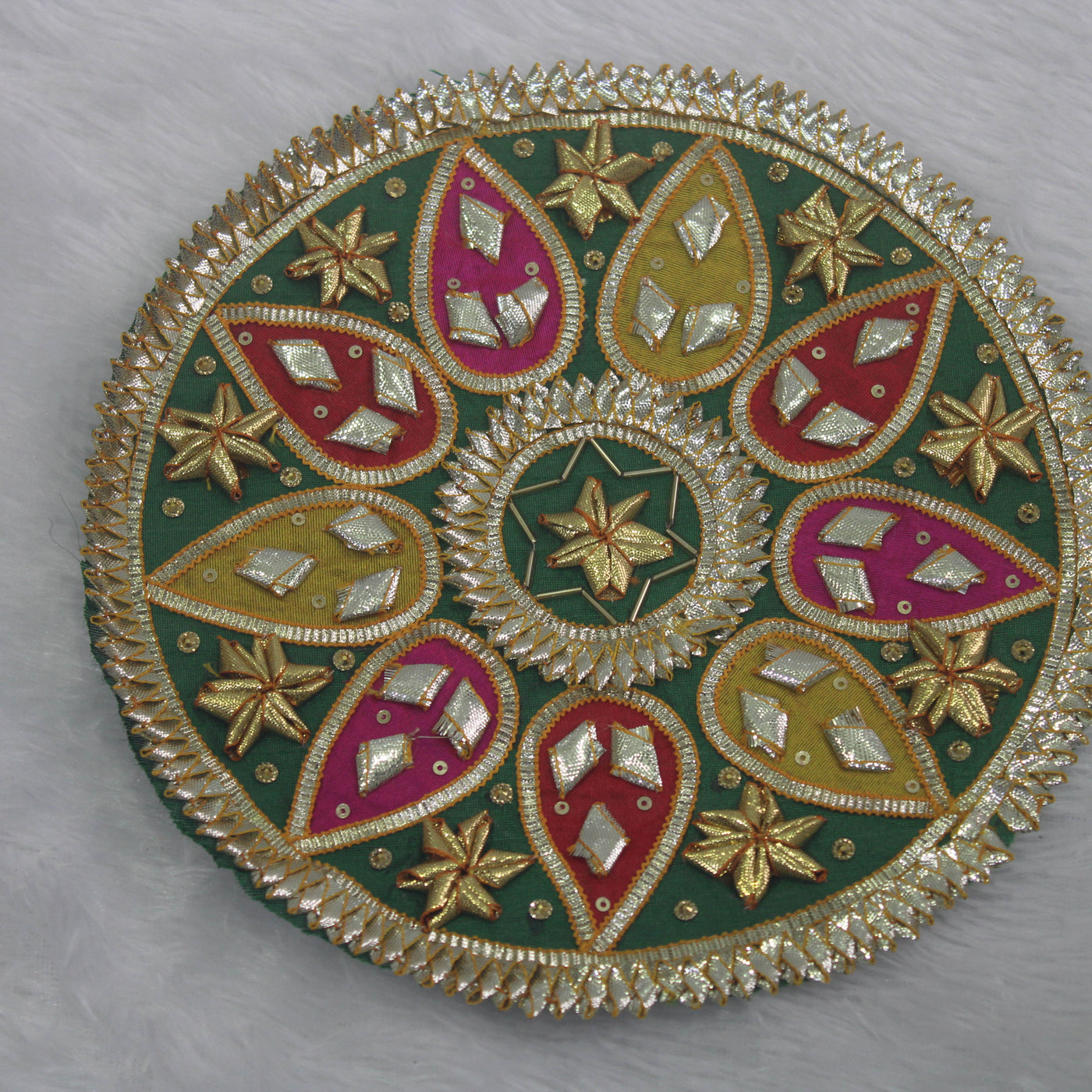 Elegant Green Handwork Gota & Multicolor Drop Embellishments Patch