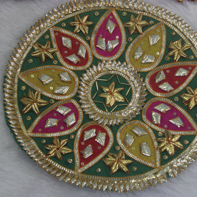 Elegant Green Handwork Gota & Multicolor Drop Embellishments Patch