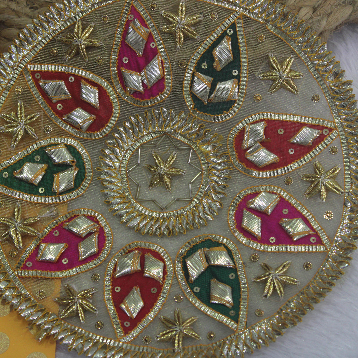 Elegant Golden Handwork Gota & Multicolor Drop Details Work Patch