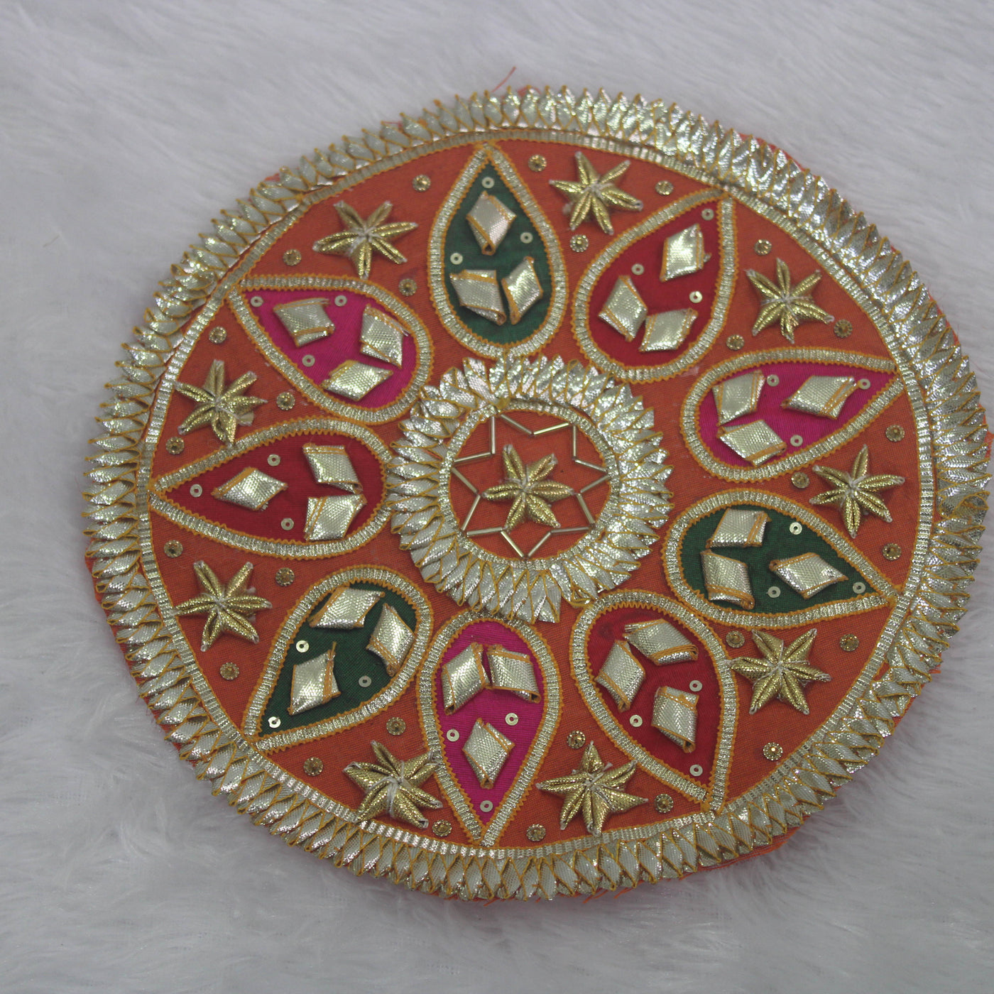 Bright Orange Handwork Gota Patch With Vibrant Multicolor Drops