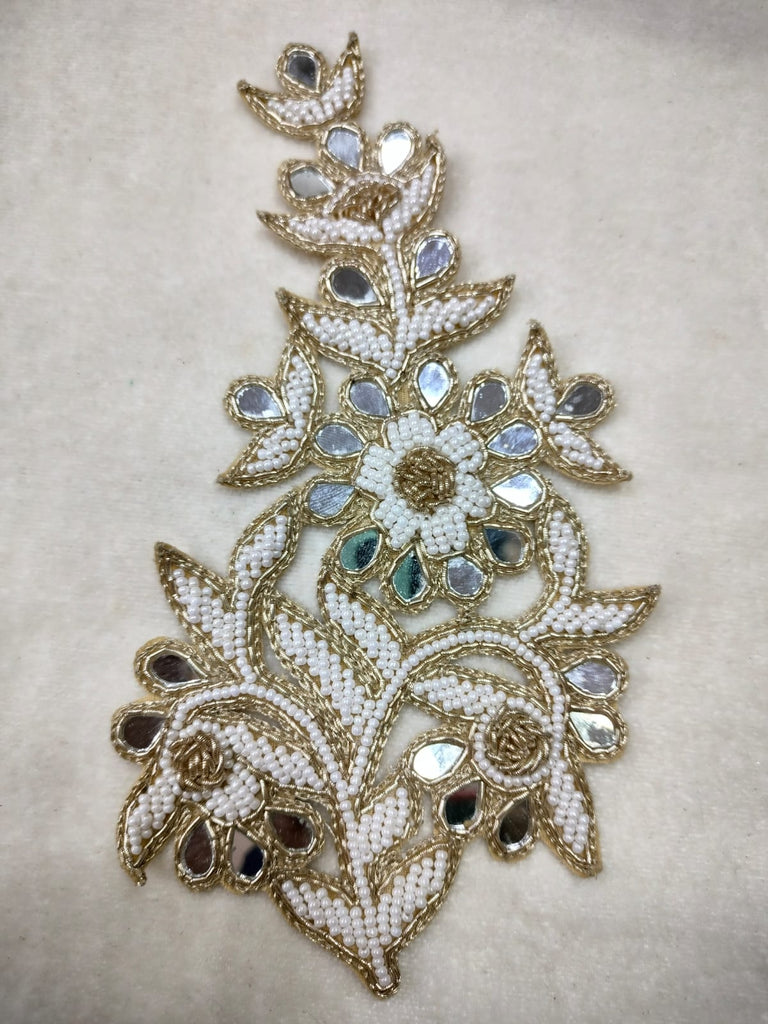 White Golden Embellished Zardozi Mirror Work Handwork Patches
