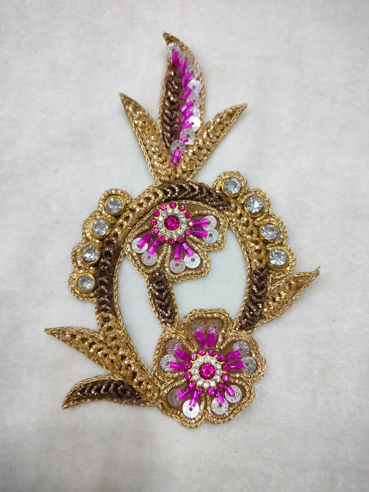 Pink & Light Brown Embellished Zardozi Patches