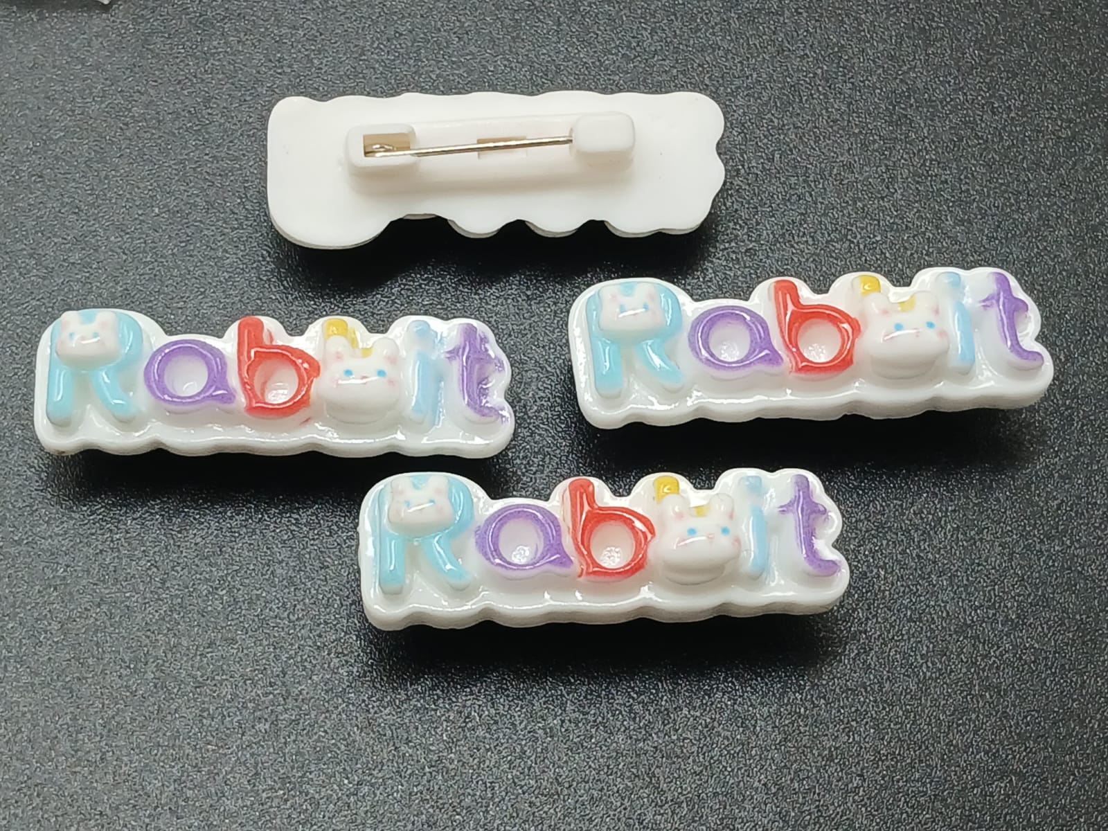 White And Multi Bubble Letter Rabbit Brooch
