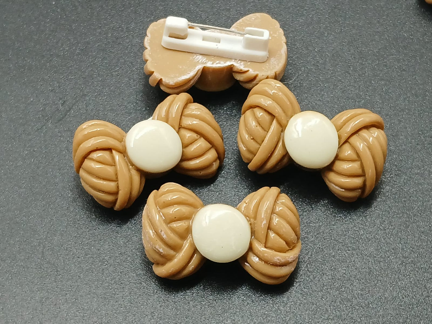 Brown And Off White Bow Shape Brooch