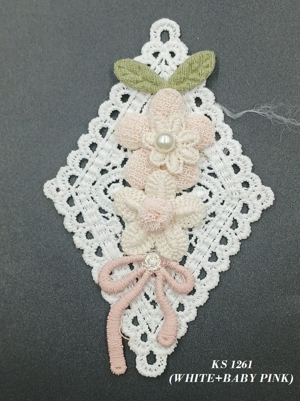 White and Baby Pink Crocheted Floral Appliqué