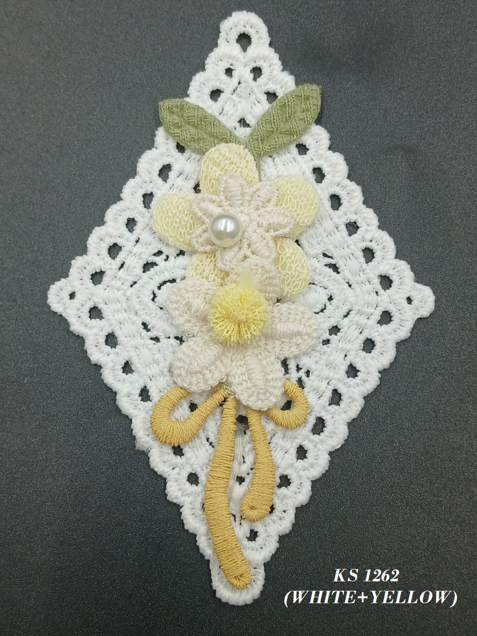 White and Yellow Crocheted Floral Appliqué