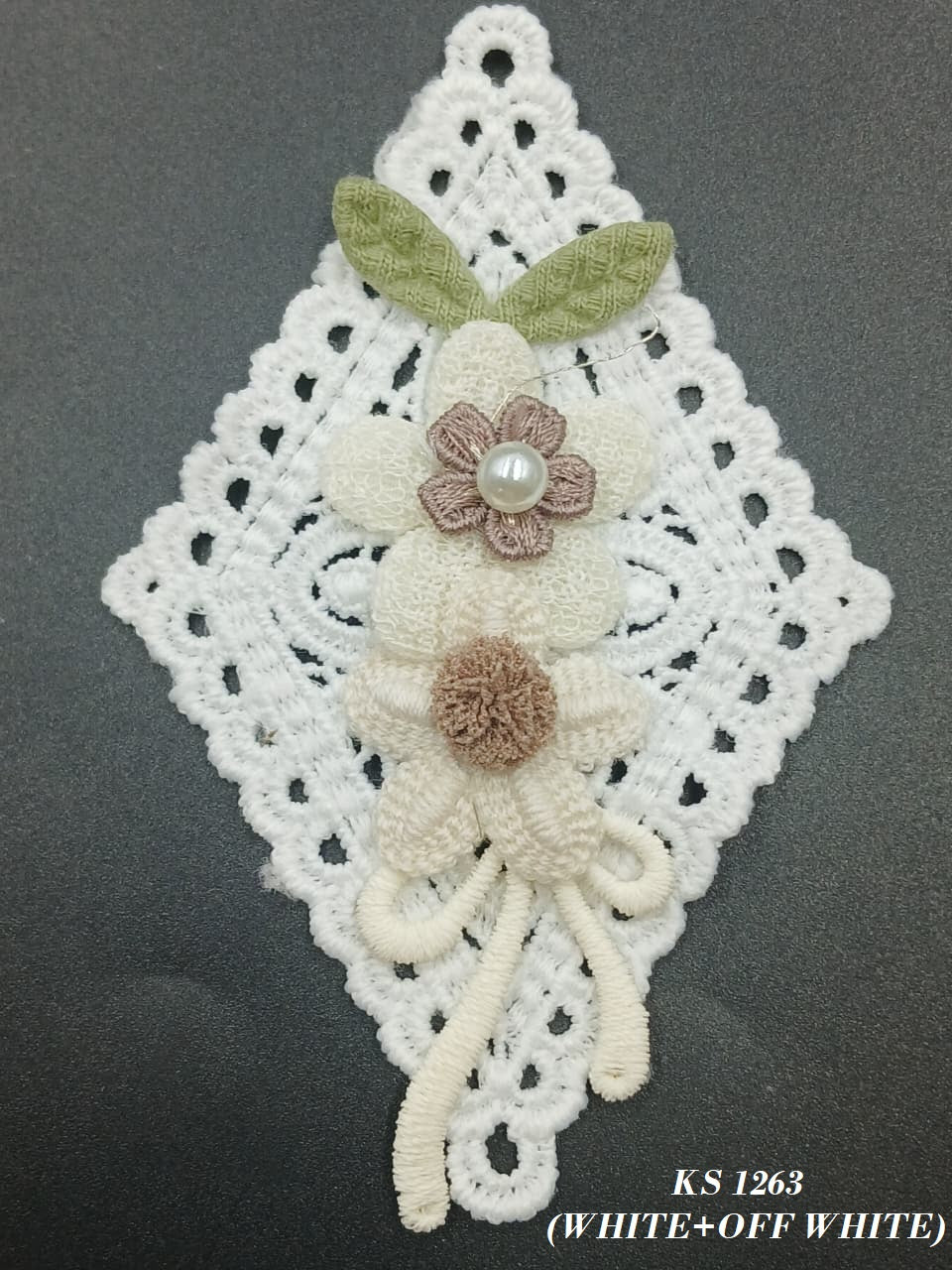 White and Off-White Crocheted Floral Appliqué
