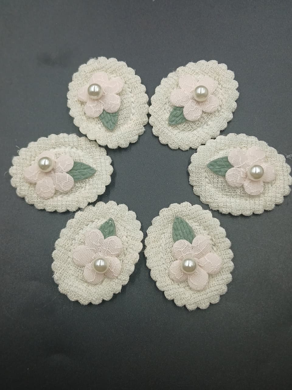 White And Baby Pink Oval Flower Shape Patches