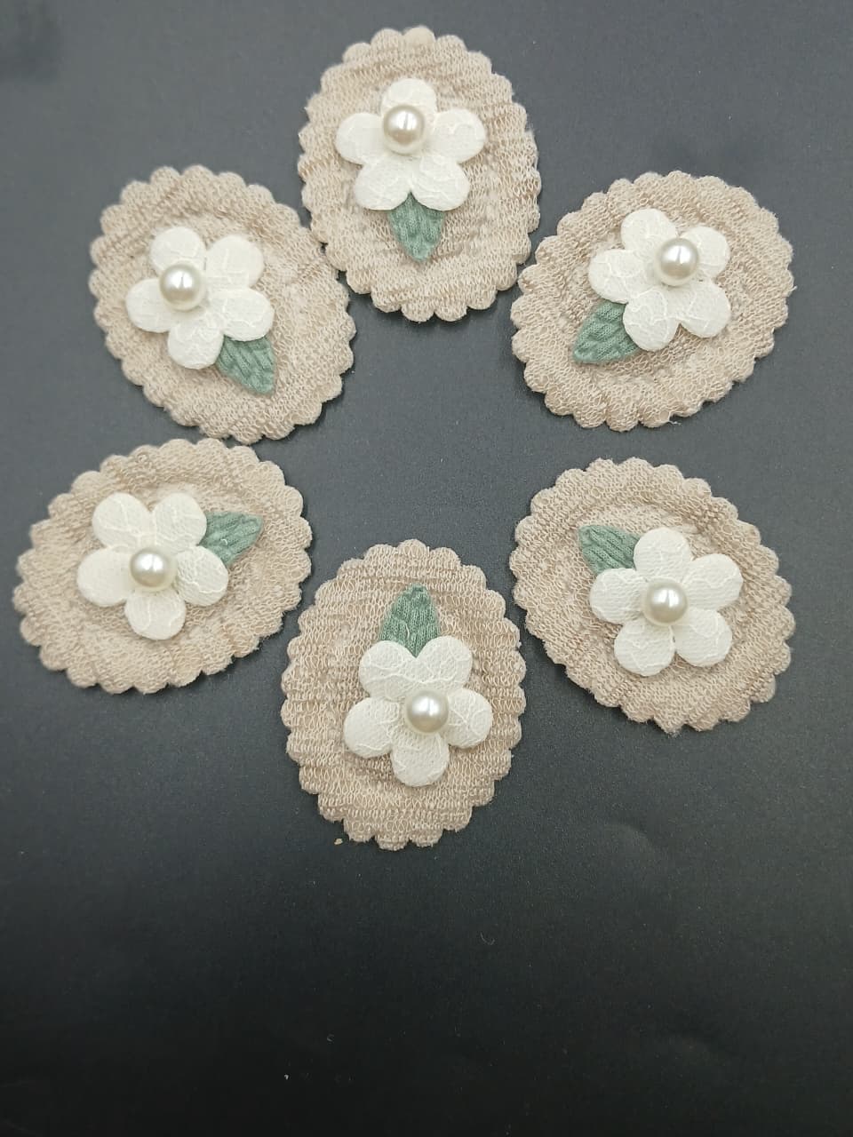 Brown And Off White Soft Flower Oval Shape Patches
