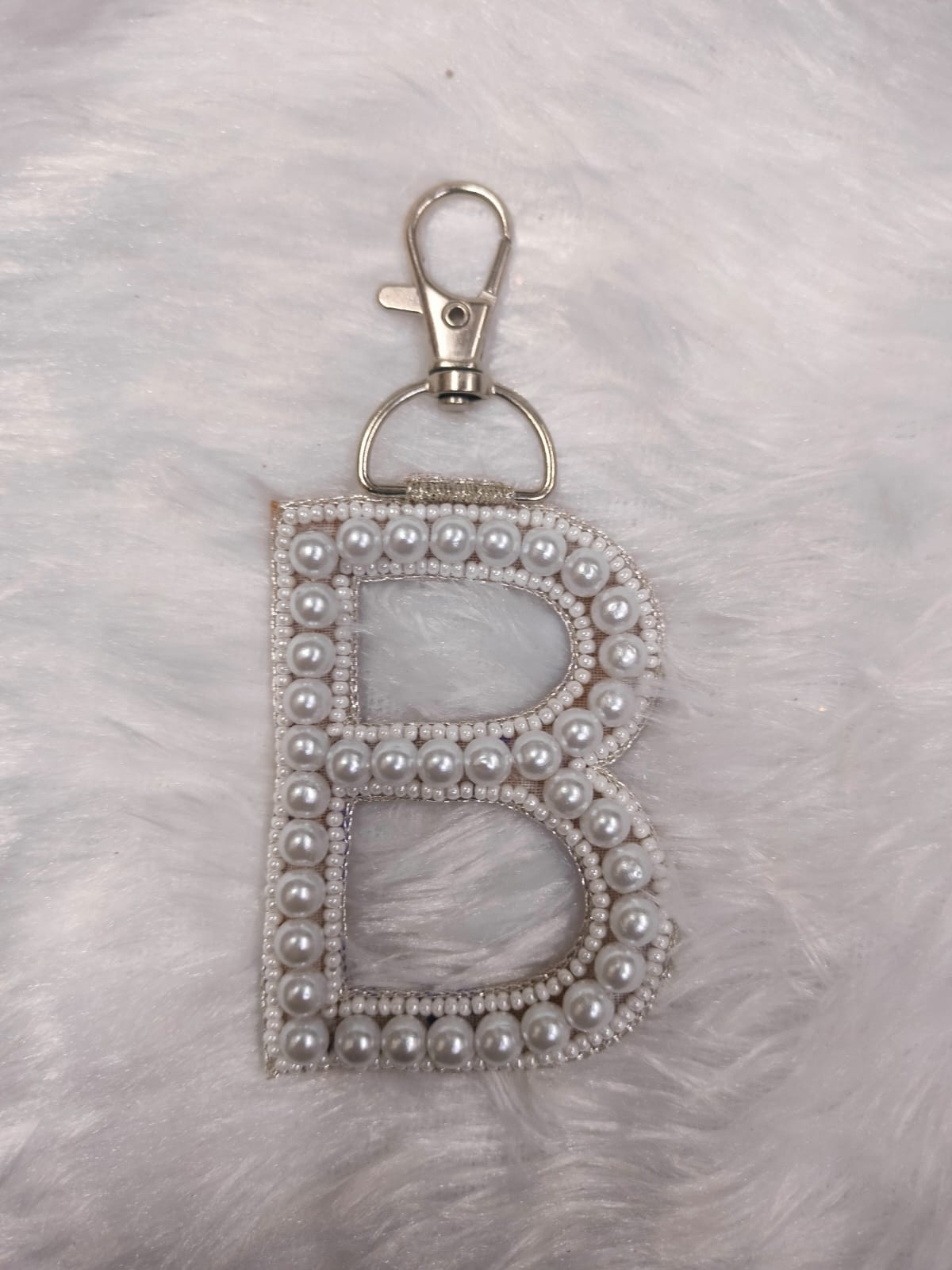 White 'B' Handwork Pearl Bag Charm