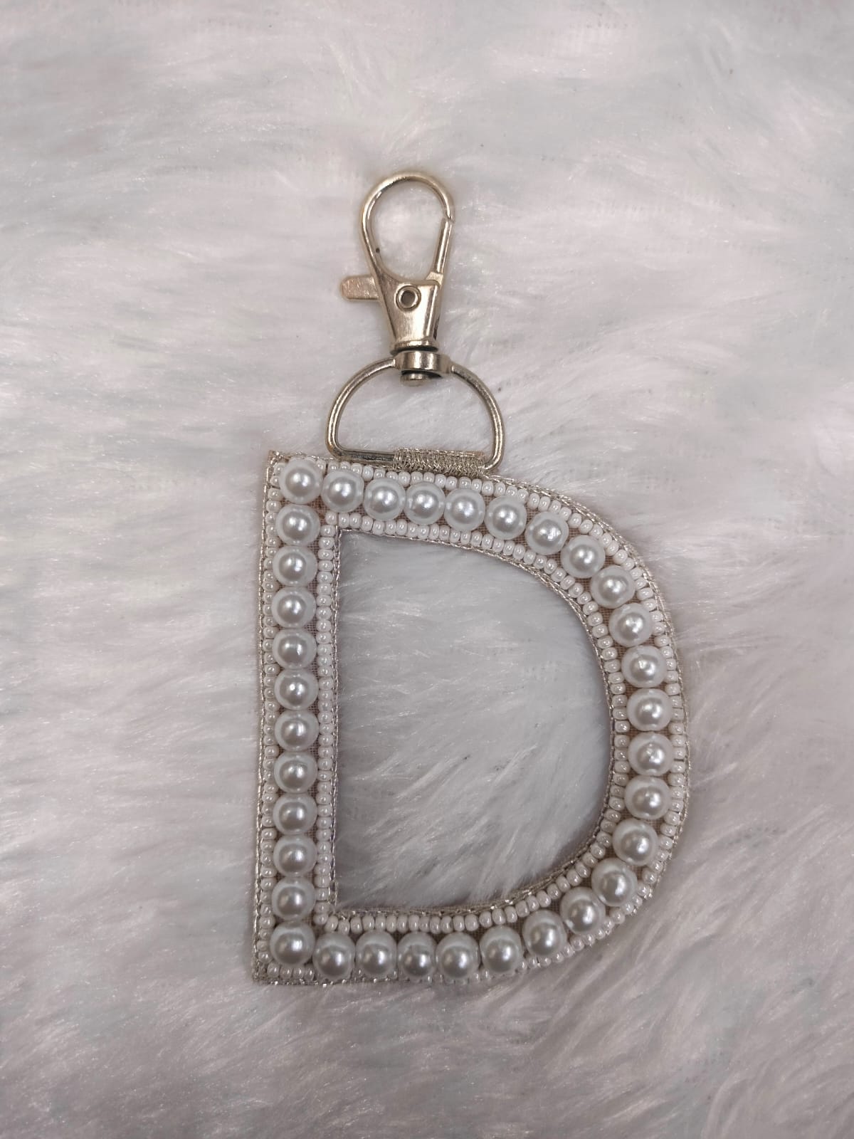 White 'D' Handwork Pearl Bag Charm