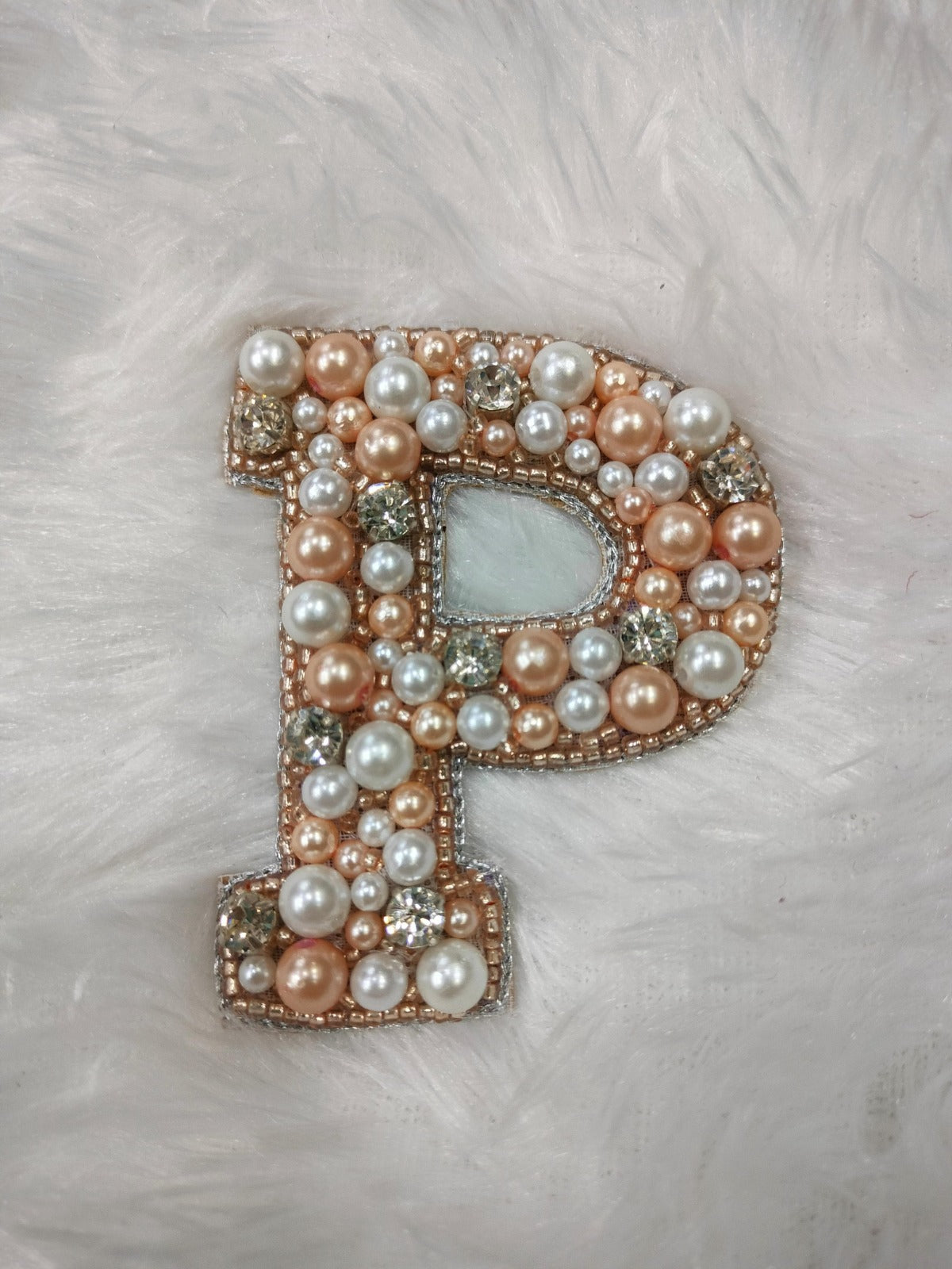 Multicolor Handwork Pearl And Stone 'P' Letter Patch