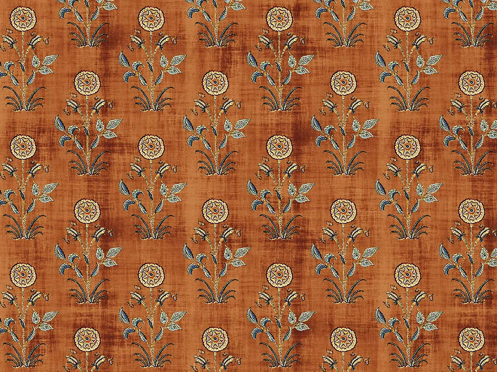 Orange Floral Digital Printed Cotton Linen Fabric (Wholesale)