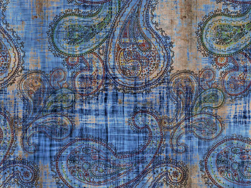 Blue Paisley Digital Printed Cotton Linen Fabric (Wholesale)