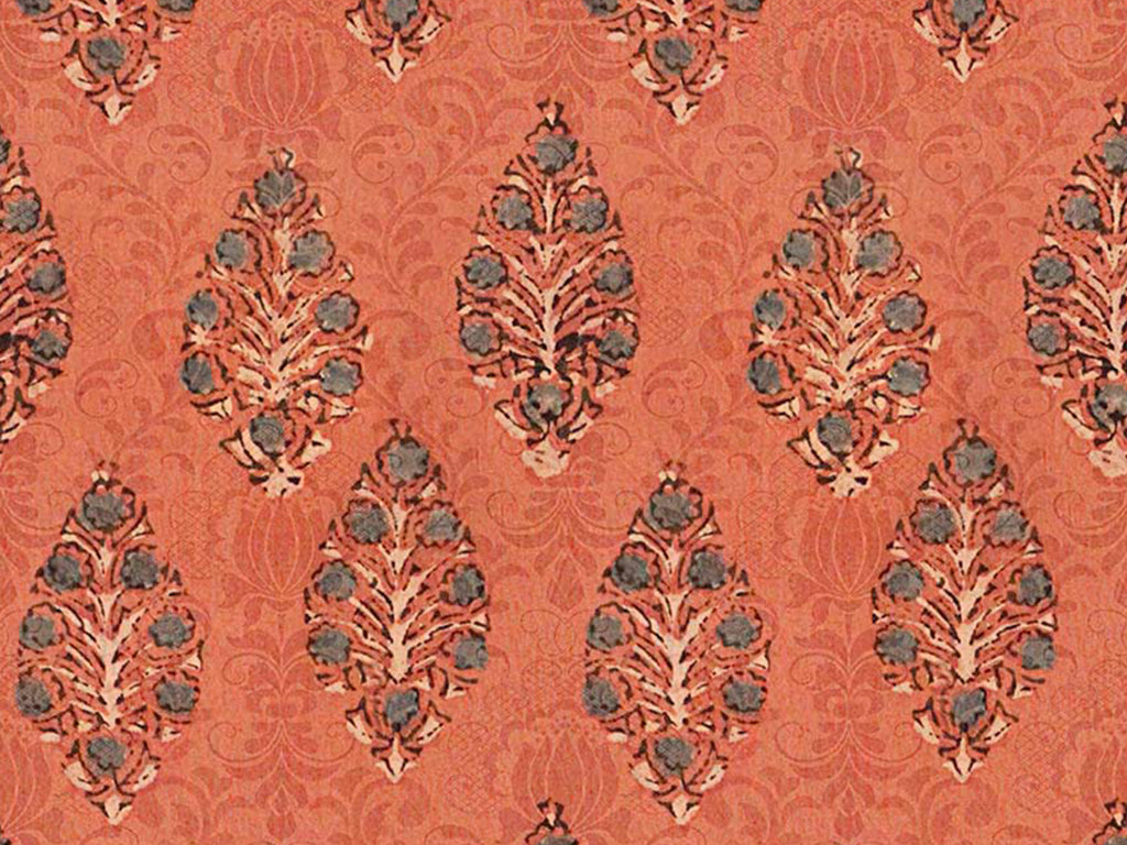 Orange Floral Digital printed Cotton Linen Fabric