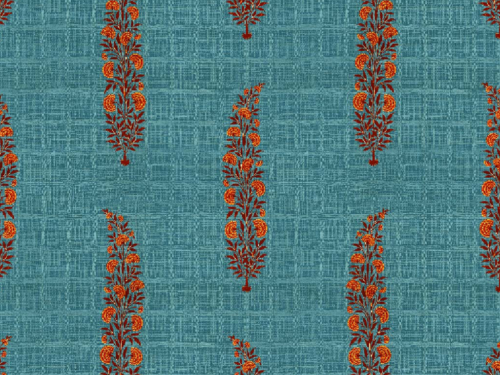 Teal Paisley Digital Printed Cotton Linen Fabric (Wholesale)