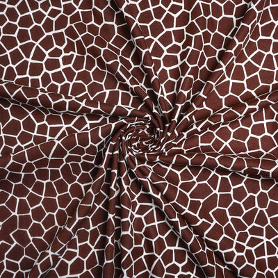 Brown & White Abstract Printed Cotton Rayon Fabric