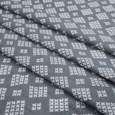 Grey & White Geometric Printed Pure Cotton Fabric