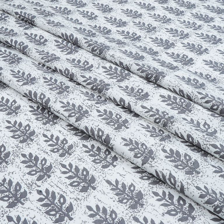 Grey & White Motifs Printed Cotton Rayon Fabric