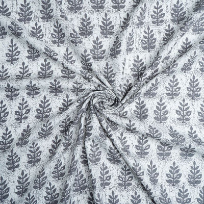 Grey & White Motifs Printed Cotton Rayon Fabric