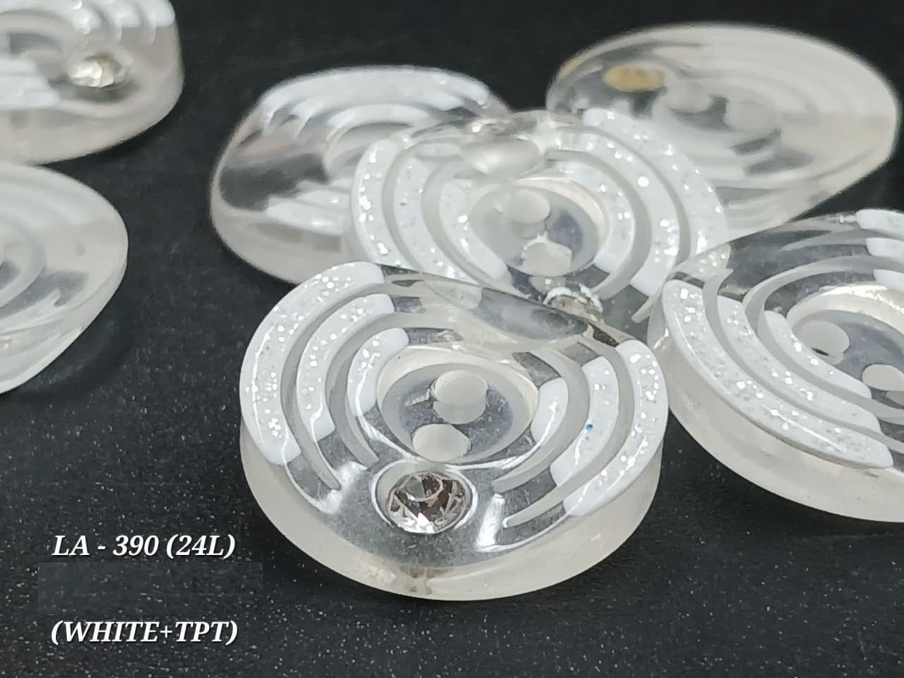 White & Tpt  Round 24L Two hole Polyester Buttons 28L