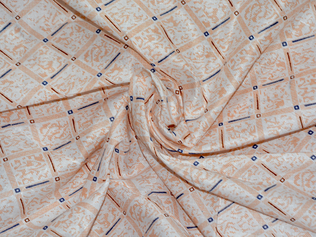 Peach Geometric Printed Cotton Linen Fabric