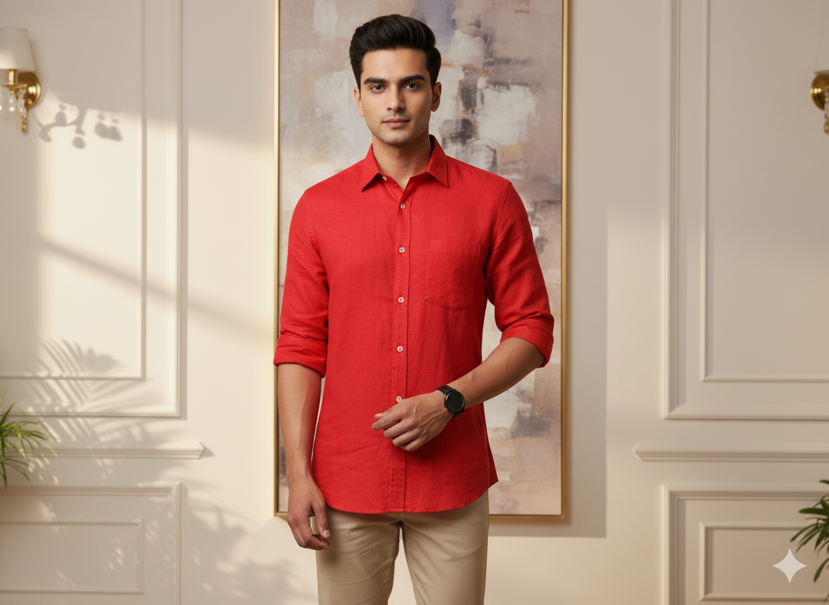 Precut of Blood Red Pure Linen Fabric - 60 Lea