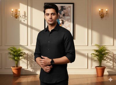 जेट ब्लैक प्योर लिनन फ़ैब्रिक - 60 ली