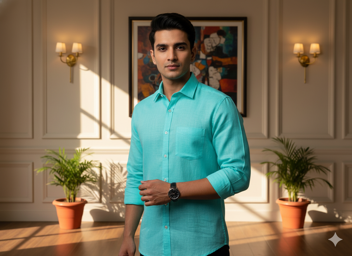 फ़िरोज़ा नीला शुद्ध लिनन कपड़ा - 60 ली